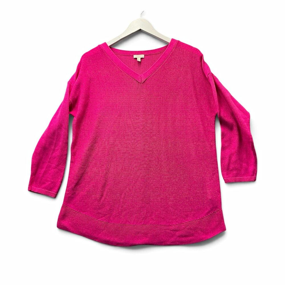 Talbots Pink V-Neck Knit Pullover Sweater Women's Drop Shoulder 3/4 Sz L